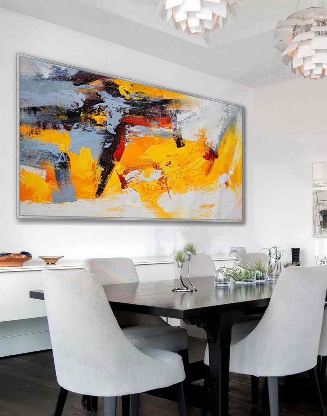 White Handmade Painting Gray Yellow Abstract Canvas Wall Art 6JDWJ